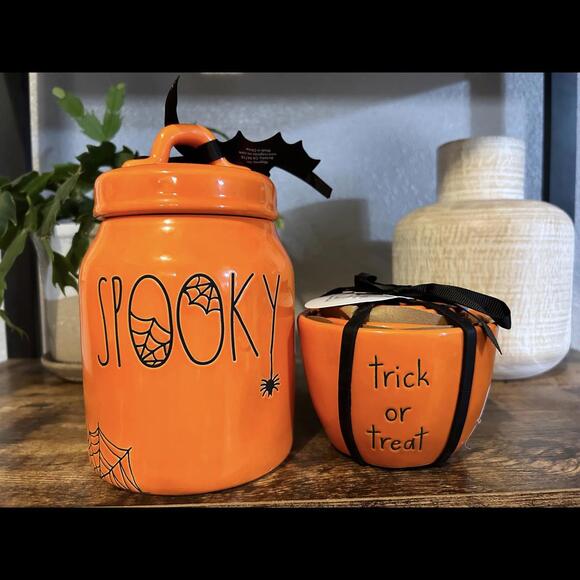 Rae Dunn Spooky Canister and Matching Jack-o’-lantern Measuring Cup Set - Picture 3 of 3
